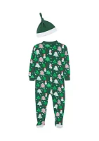 Baby Boys Snowman Printed Footie Pajamas with Hat