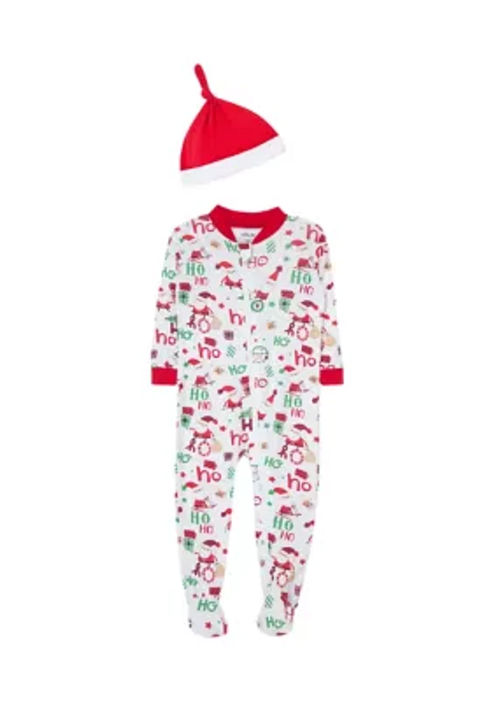 Baby Boys Ho Printed Footie Pajamas with Hat