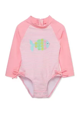 Baby Girls Fish 1 Piece Rashguard Swimsuit