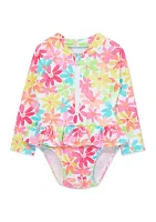 Baby Girls Multi Floral 1 Piece Rashguard Swimsuit