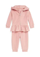 Baby Girls Velour Hoodie & Jogger Pants Set