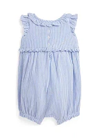 Baby Girls Striped Knit Oxford Bubble Shortall