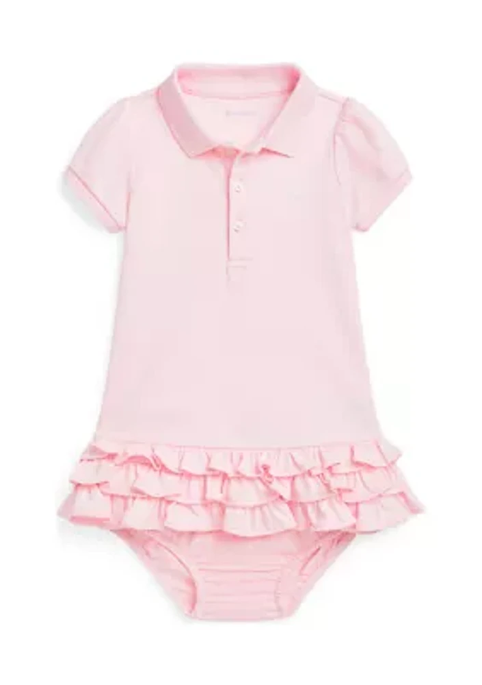 Baby Girls Ruffled Cotton Polo Dress & Bloomer