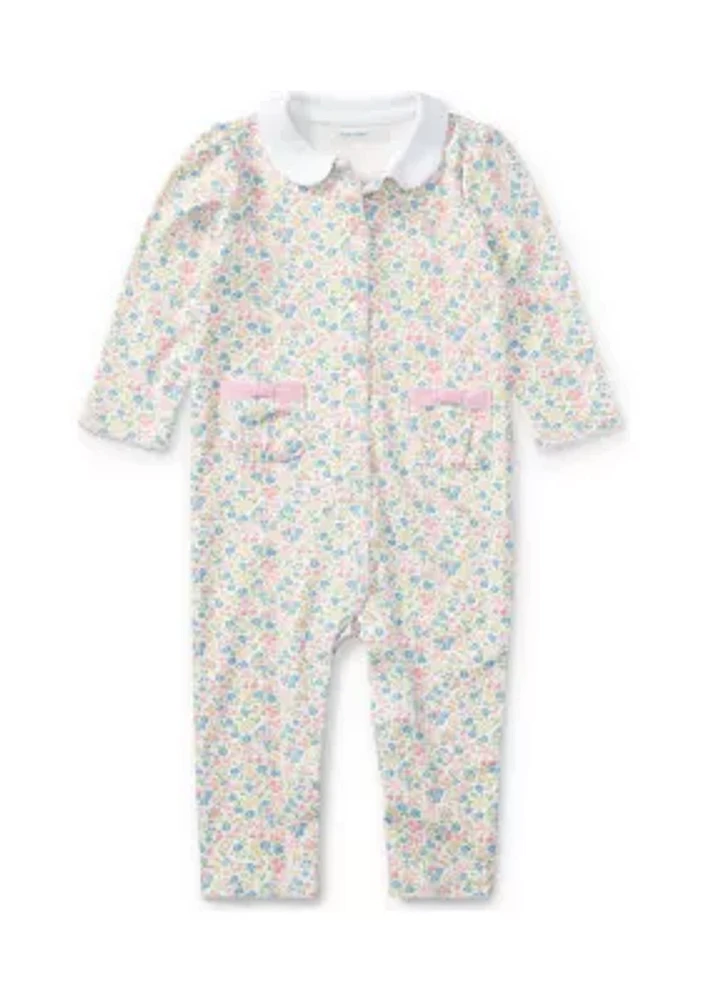 Baby Girls Floral Print Cotton Coverall