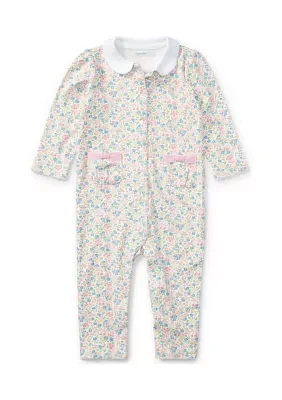 Baby Girls Floral Print Cotton Coverall