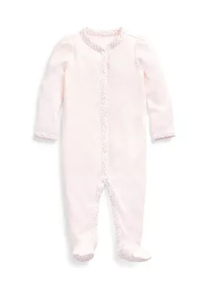 Baby Girls Floral Trim Cotton Coverall