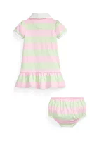 Baby Girls Striped Cotton Rugby Dress & Bloomer