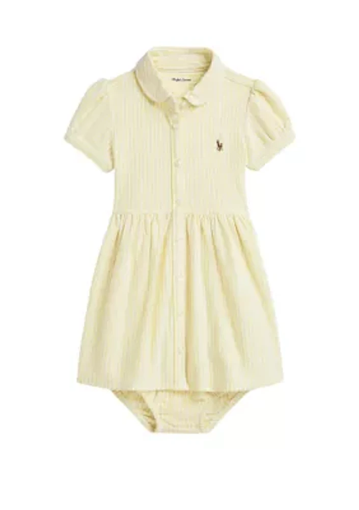 Baby Girl Striped Knit Oxford Shirtdress and Bloomer