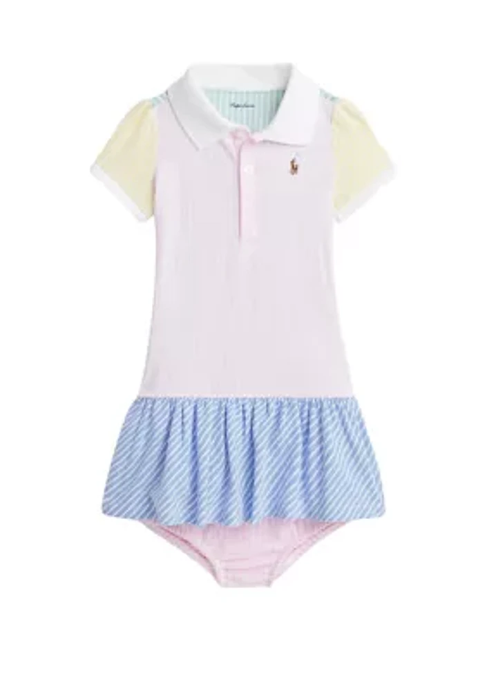 Baby Girls Striped Knit Oxford Shortall