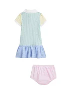 Baby Girls Striped Knit Oxford Shortall