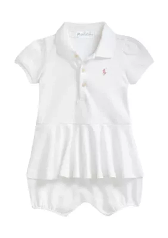 Baby Girl Stretch Mesh Peplum Polo Shortall