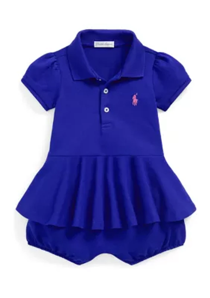 Baby Girls Stretch Mesh Peplum Polo Shortall