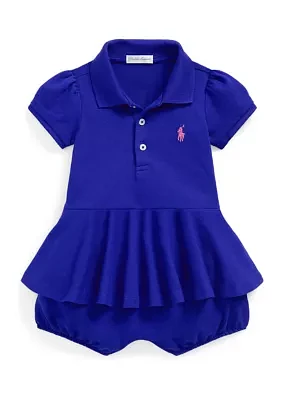 Baby Girls Stretch Mesh Peplum Polo Shortall