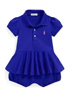 Baby Girls Stretch Mesh Peplum Polo Shortall