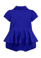 Baby Girls Stretch Mesh Peplum Polo Shortall