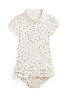 Baby Girls Floral Soft Cotton Polo Dress & Bloomer