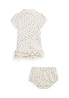 Baby Girls Floral Soft Cotton Polo Dress & Bloomer