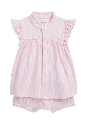 Baby Girls Tennis-Embroidered Mesh Top & Bloomer Set