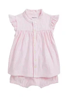 Baby Girls Tennis-Embroidered Mesh Top & Bloomer Set