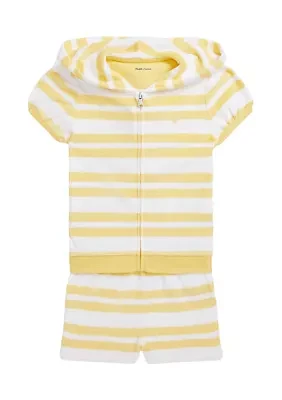 Baby Girls Striped Terry Zip Hoodie & Short Set