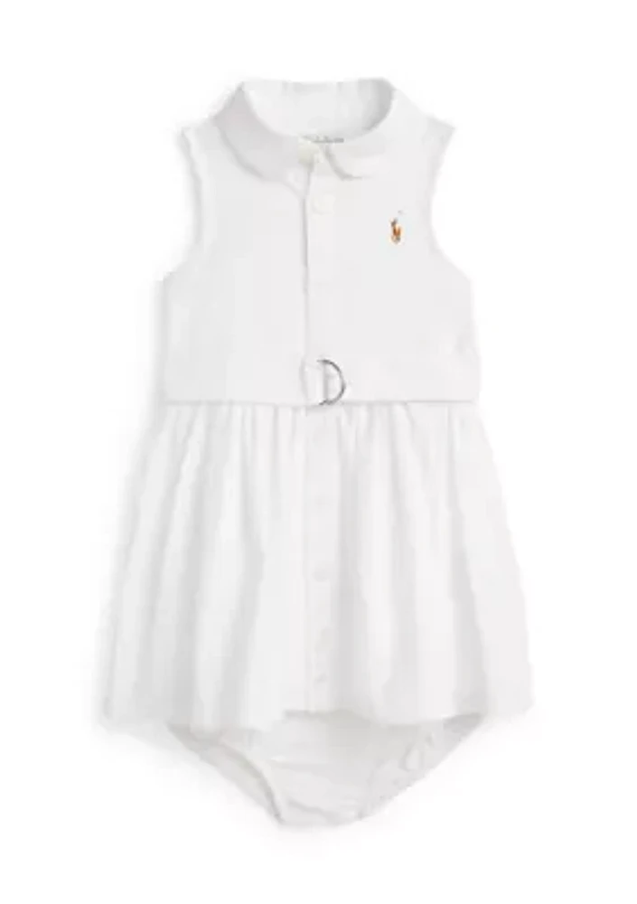 Baby Girls Belted Cotton Oxford Shirtdress