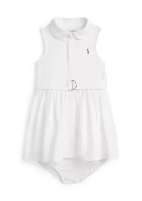 Baby Girls Belted Cotton Oxford Shirtdress