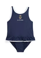 Baby Girls Polo Bear Ruffled One-Piece Swimsuit