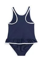 Baby Girls Polo Bear Ruffled One-Piece Swimsuit