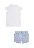 Baby Girls Mesh Polo Shirt and Seersucker Short Set