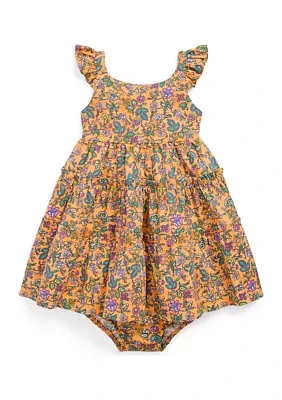 Baby Girls Floral Ruffled Cotton Dress and Bloomer