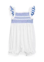 Baby Girls Smocked Eyelet Cotton Bubble Shortall