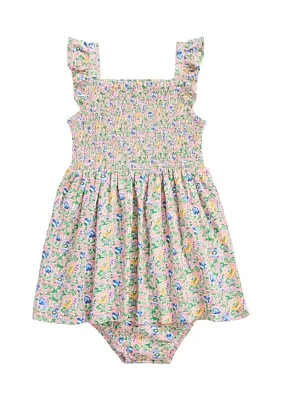 Baby Girls Floral Smocked Cotton Dress & Bloomer