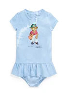 Baby Girls Tie Dye Polo Bear Cotton Dress and Bloomer