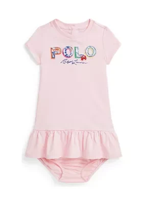 Baby Girl Tropical Logo Cotton T-Shirt Dress and Bloomer