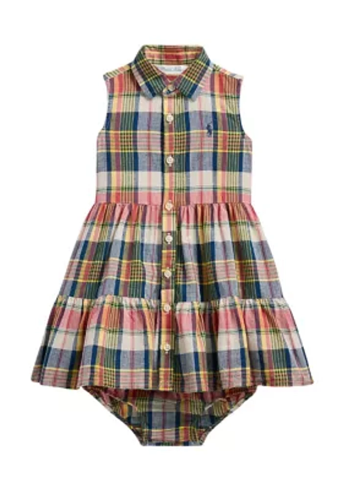 Baby Girl Plaid Cotton Madras Shirtdress & Bloomer