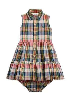 Baby Girl Plaid Cotton Madras Shirtdress & Bloomer