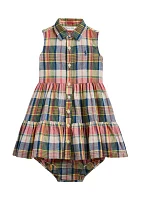 Baby Girl Plaid Cotton Madras Shirtdress & Bloomer