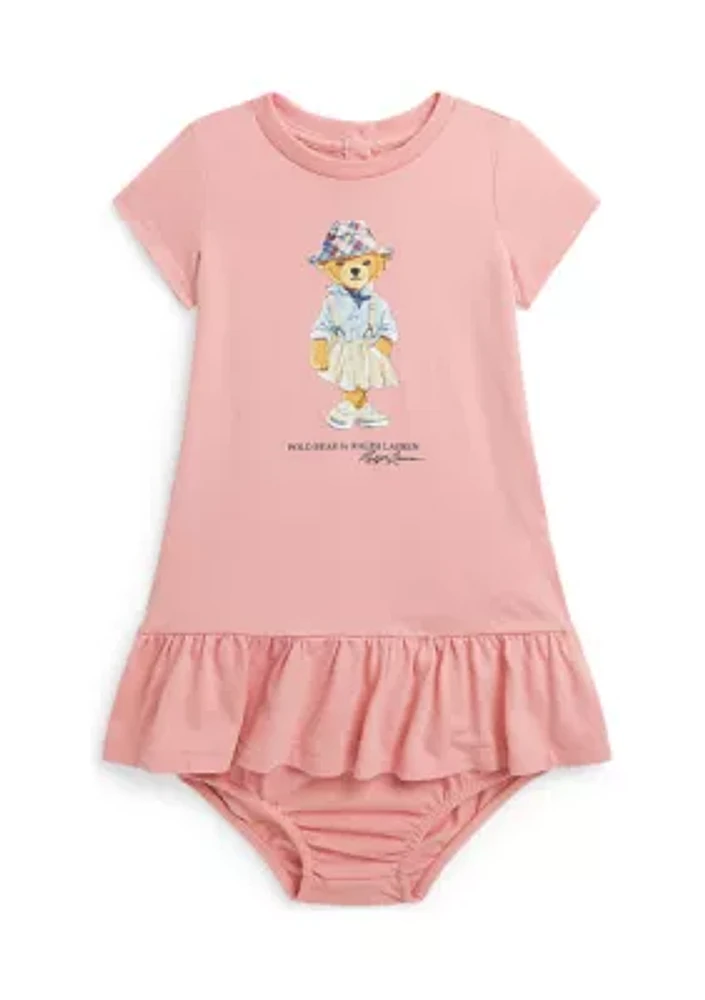 Baby Girls Polo Bear Cotton T-Shirt Dress & Bloomer