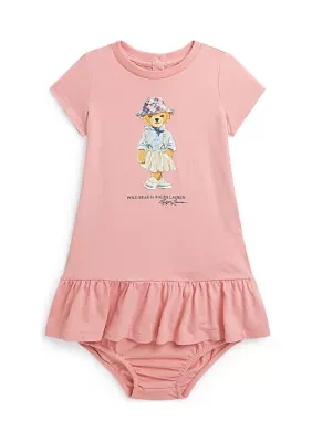 Baby Girls Polo Bear Cotton T-Shirt Dress & Bloomer