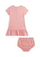 Baby Girls Polo Bear Cotton T-Shirt Dress & Bloomer