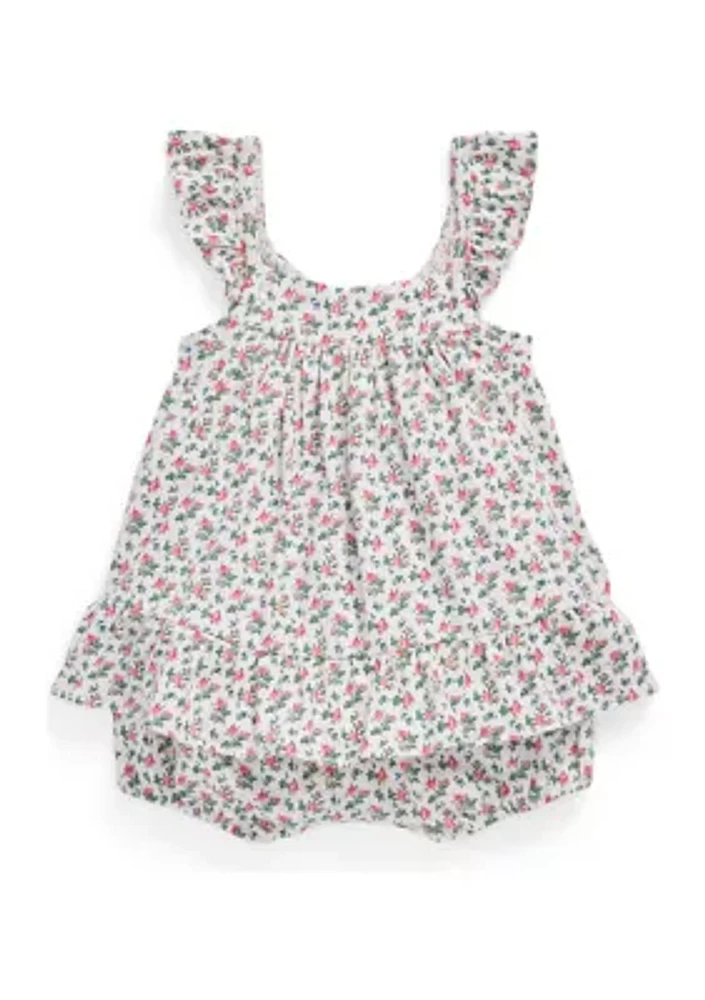 Baby Girls Floral Cotton Jersey Top & Bloomer Set