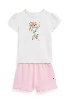 Baby Girls Polo Bear Jersey Tee & Mesh Short Set