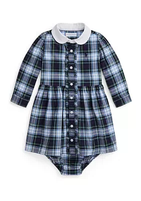 Baby Girls Plaid Cotton Poplin Shirtdress & Bloomer