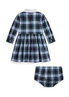 Baby Girls Plaid Cotton Poplin Shirtdress & Bloomer