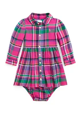 Baby Girls Plaid Cotton Twill Shirtdress & Bloomer