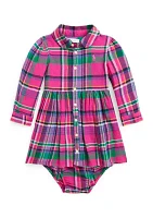 Baby Girls Plaid Cotton Twill Shirtdress & Bloomer