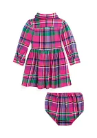 Baby Girls Plaid Cotton Twill Shirtdress & Bloomer