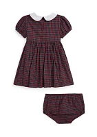 Baby Girls Plaid Smocked Cotton Dress & Bloomer