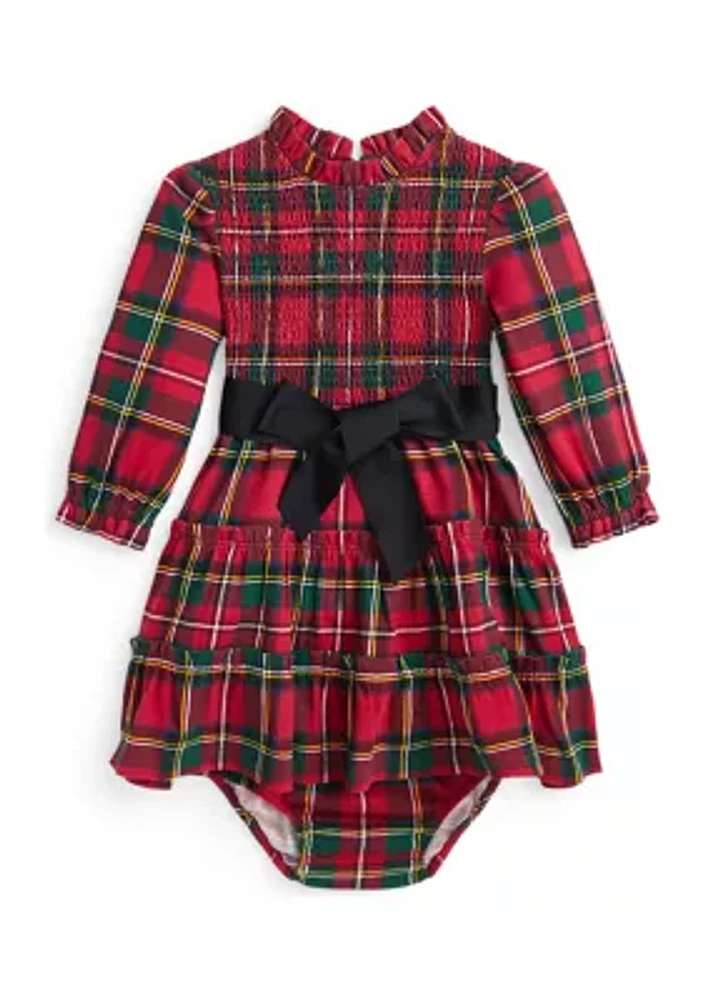 Baby Girls Plaid Smocked Cotton Dress & Bloomer