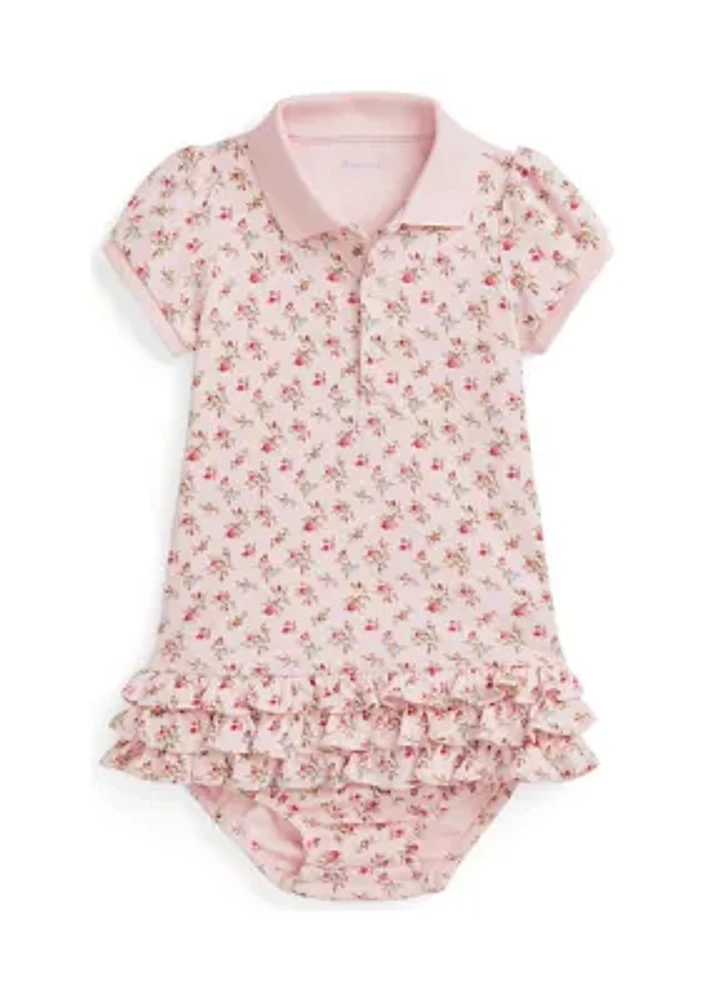 Baby Girls Floral Soft Cotton Polo Dress & Bloomer